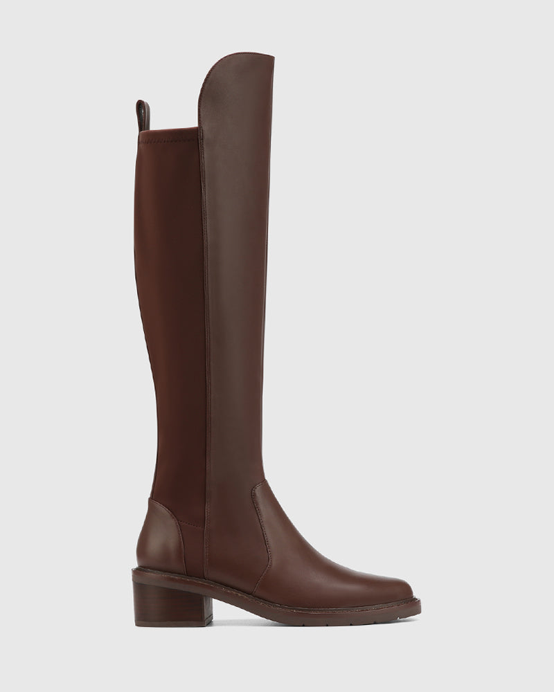 Baniska Woodland Brown Leather and Neoprene Knee High Boot