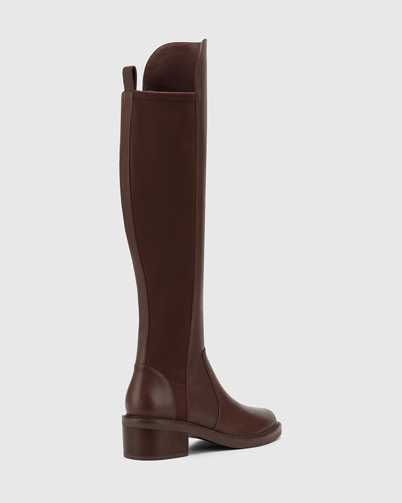 Baniska Woodland Brown Leather and Neoprene Knee High Boot