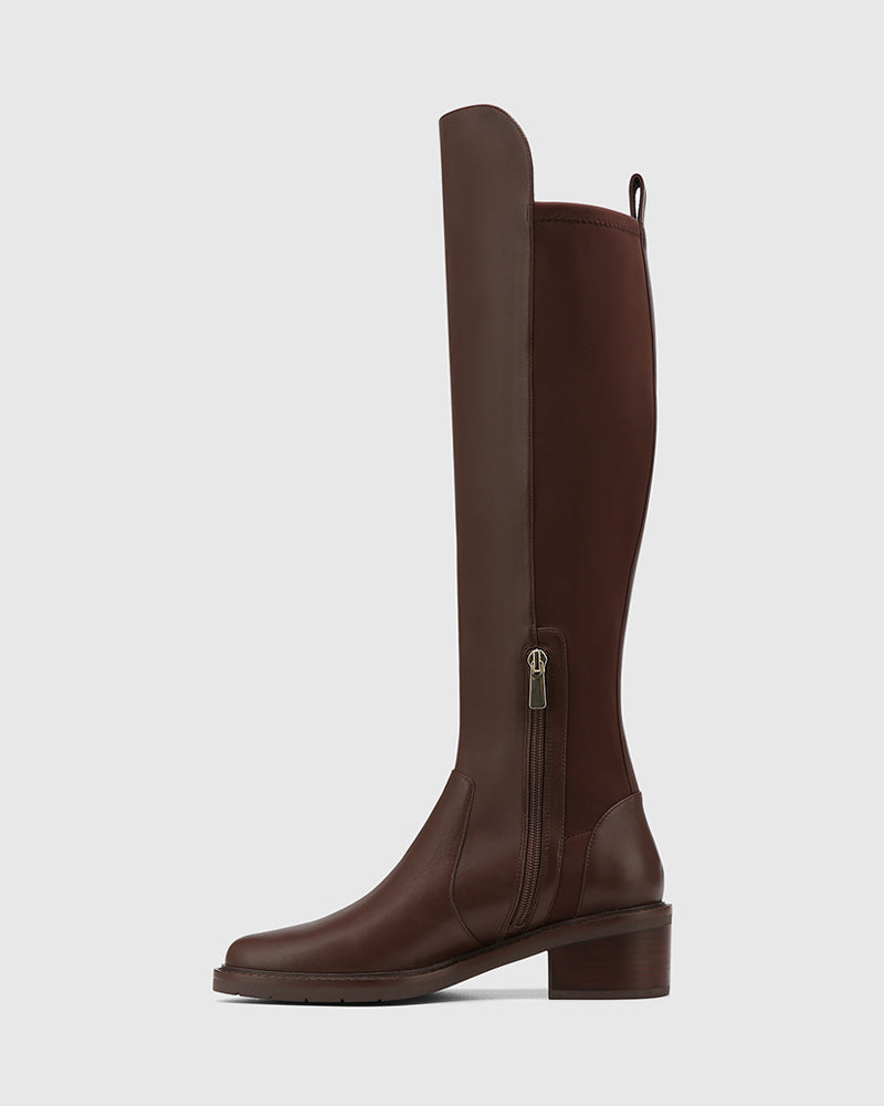 Baniska Woodland Brown Leather and Neoprene Knee High Boot