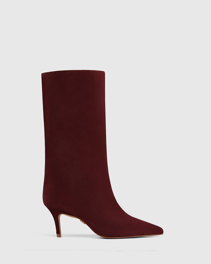 Lozana Wine Red Suede Leather Mid-Calf Boot