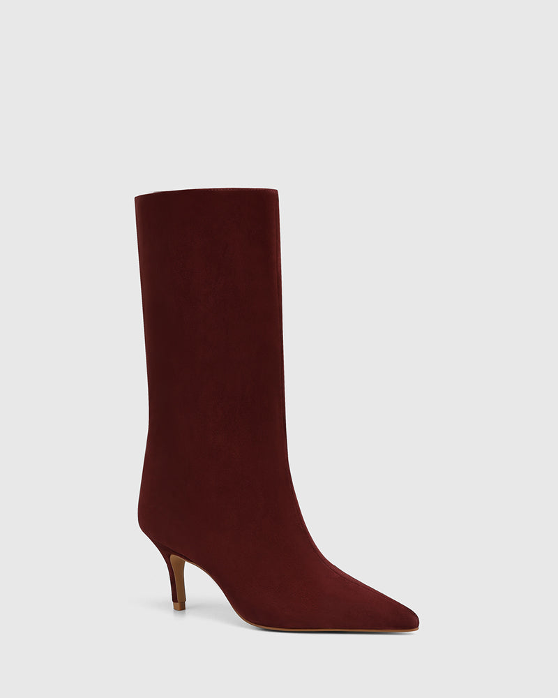 Lozana Wine Red Suede Leather Mid-Calf Boot