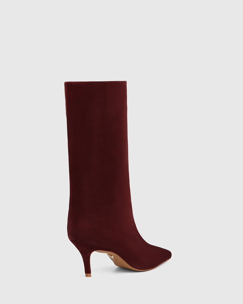 Lozana Wine Red Suede Leather Mid-Calf Boot