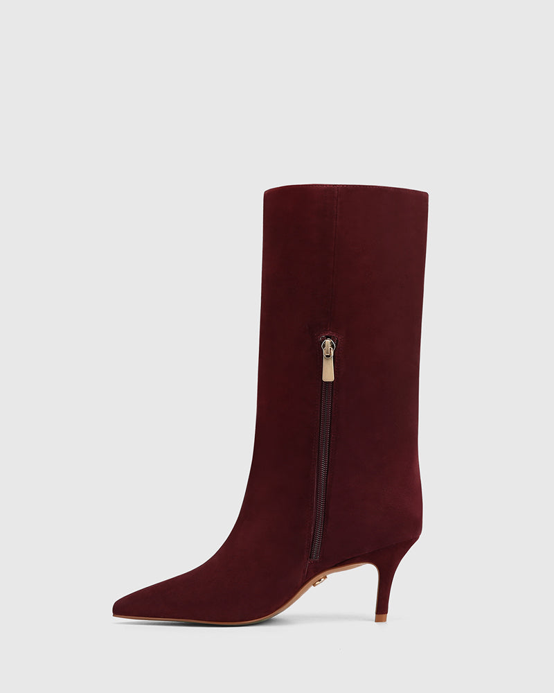 Lozana Wine Red Suede Leather Mid-Calf Boot