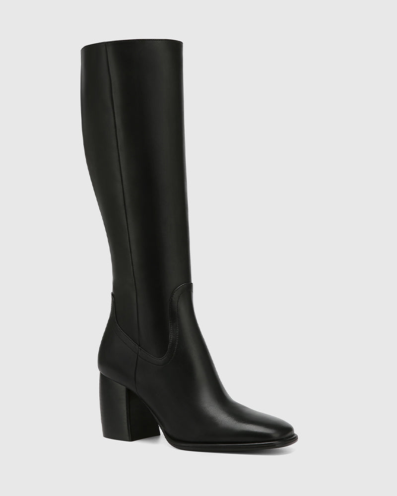 Payley Black Leather Knee High Boot