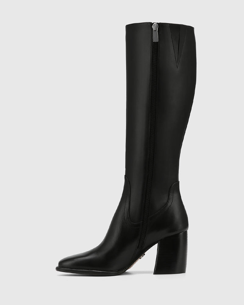 Payley Black Leather Knee High Boot