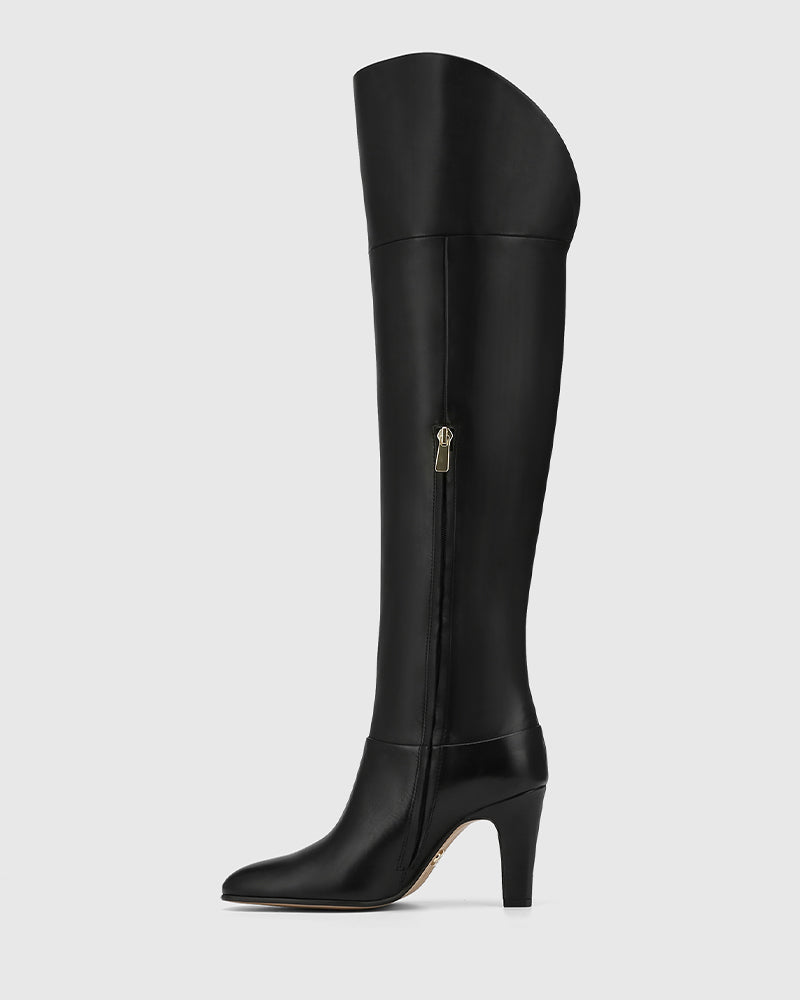 Riot Black Leather Over The Knee Boot
