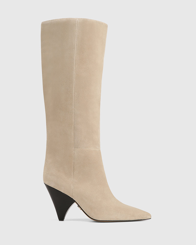 Selena Ivory Suede Leather Knee High Boot