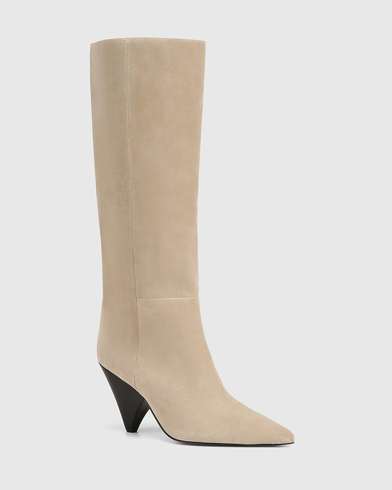 Selena Ivory Suede Leather Knee High Boot