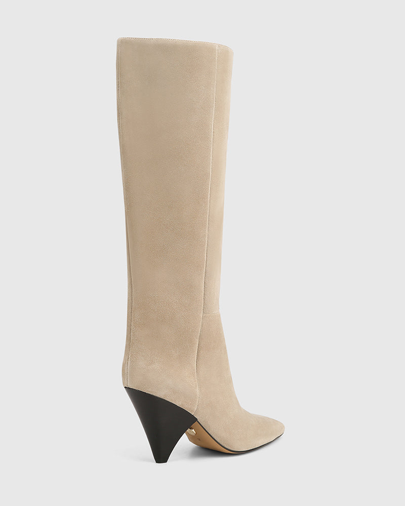 Selena Ivory Suede Leather Knee High Boot
