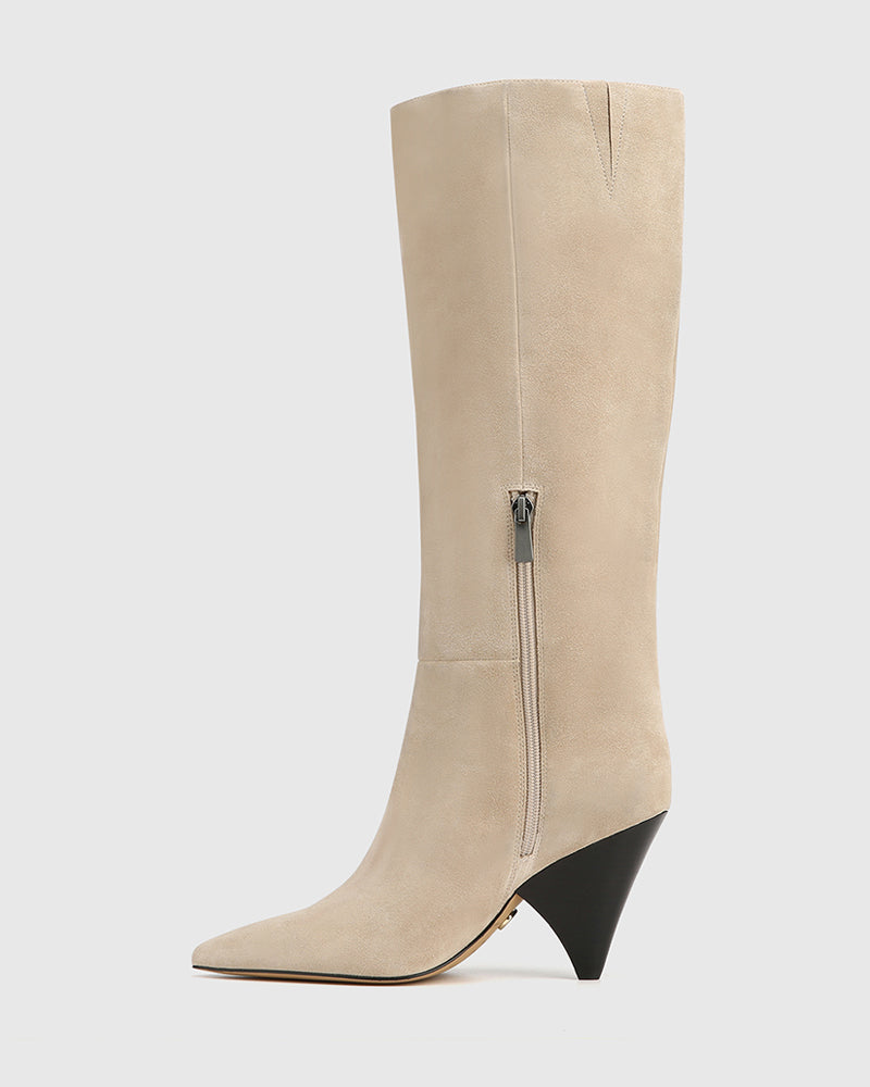 Selena Ivory Suede Leather Knee High Boot