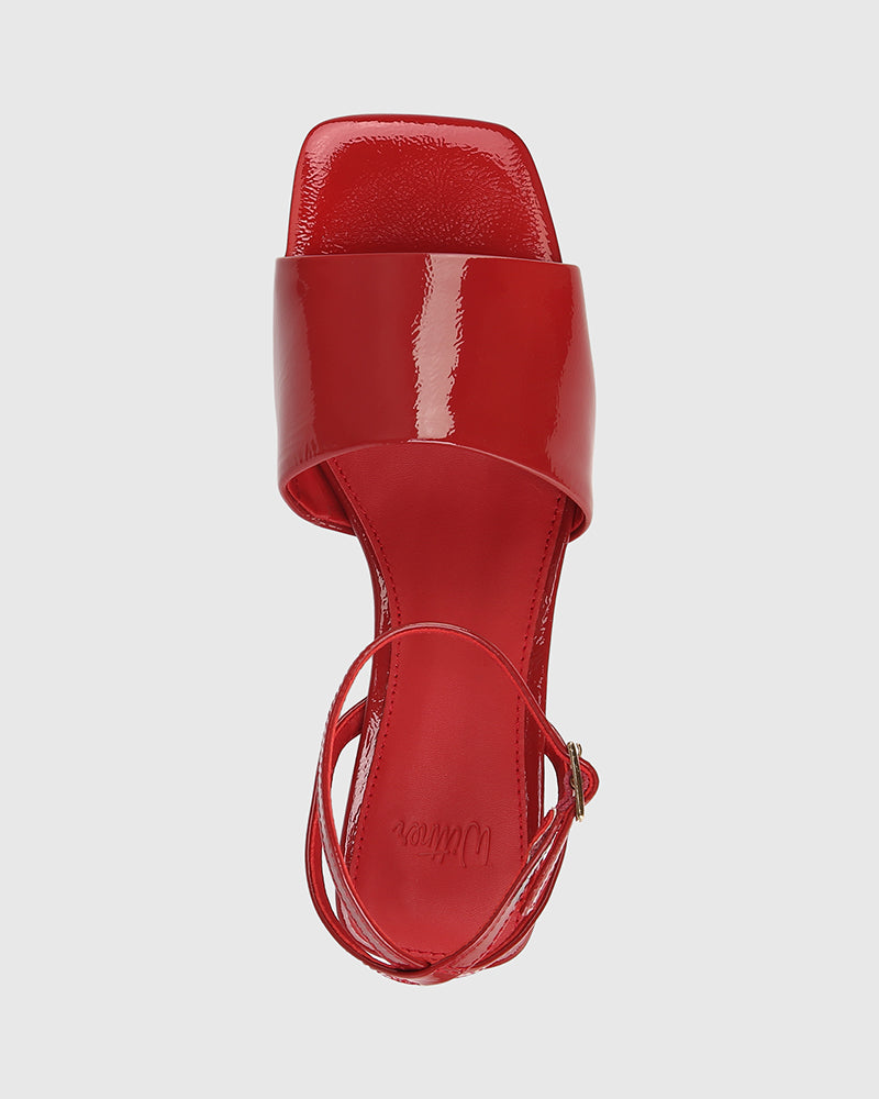 Fleet Rouge Red Crinkle Patent Leather Triangle Heel