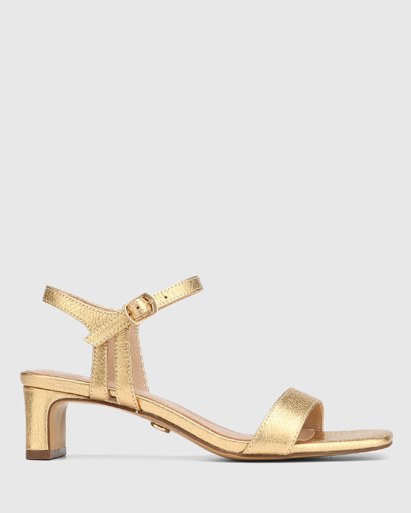 Forde Gold Metallic Leather Slim Block Heel