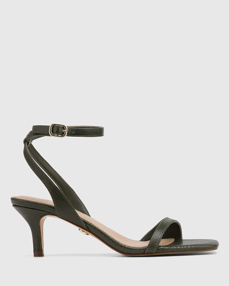 Keenan Olive Green Embossed Leather Strappy Heel