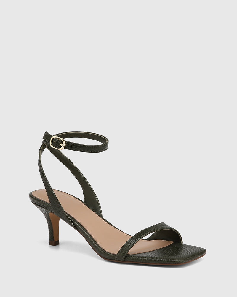 Keenan Olive Green Embossed Leather Strappy Heel
