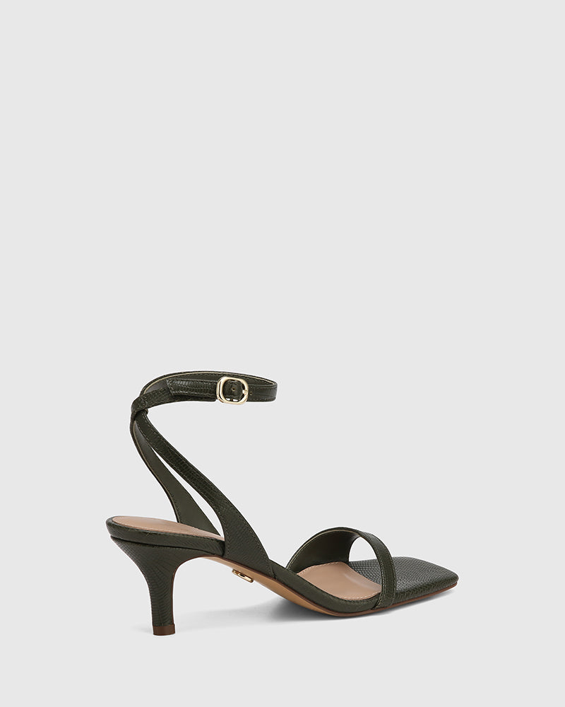 Keenan Olive Green Embossed Leather Strappy Heel