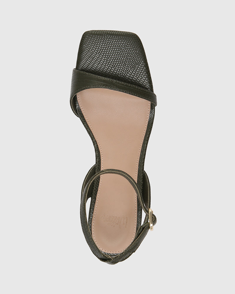 Keenan Olive Green Embossed Leather Strappy Heel