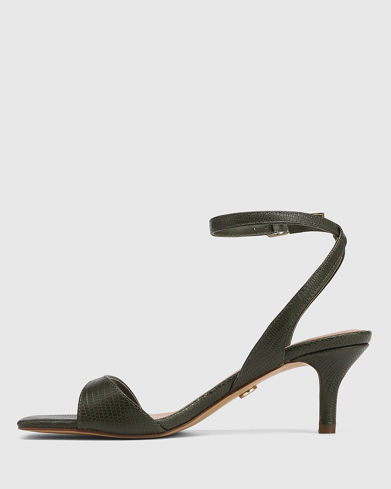 Keenan Olive Green Embossed Leather Strappy Heel