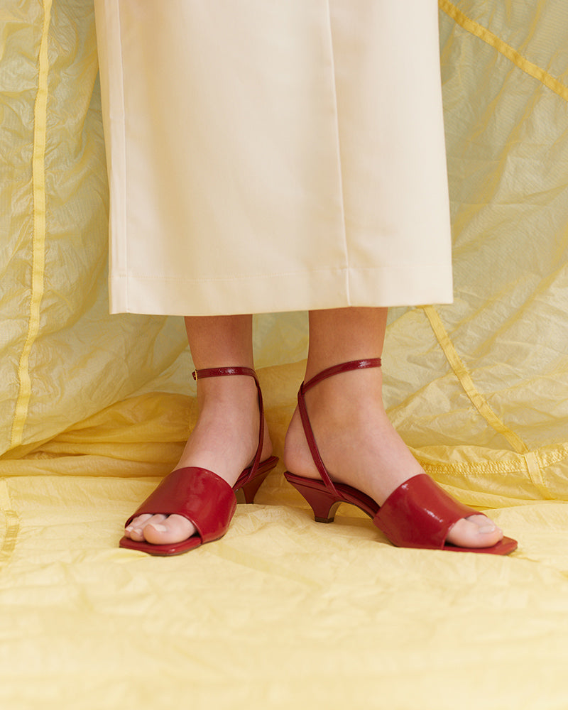 Fleet Rouge Red Crinkle Patent Leather Triangle Heel