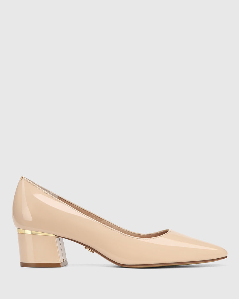 Gemmah New Flesh Patent Block Heel Pump