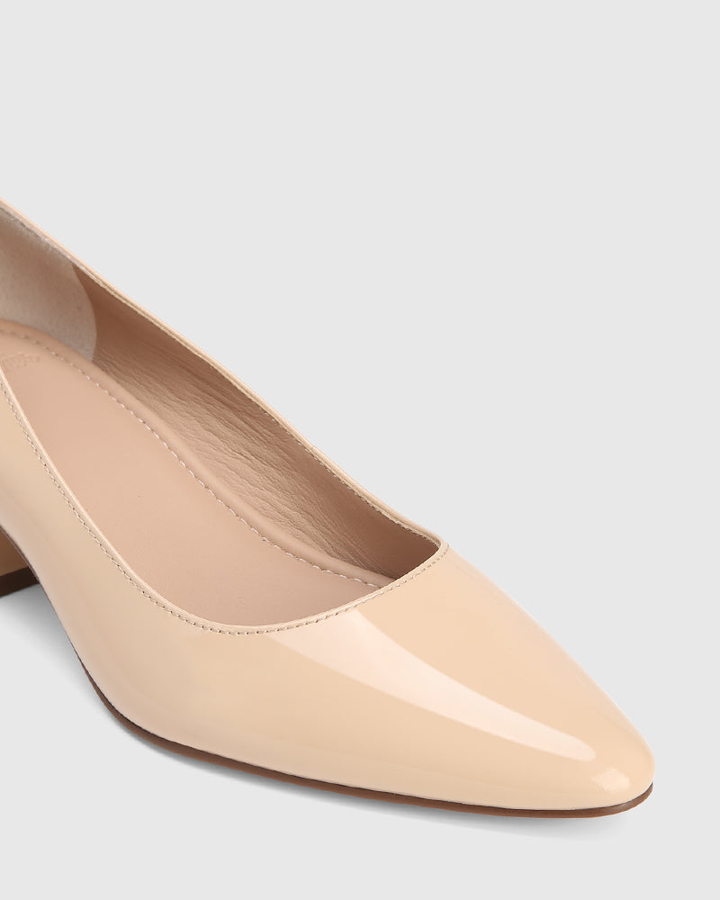 Gemmah New Flesh Patent Block Heel Pump