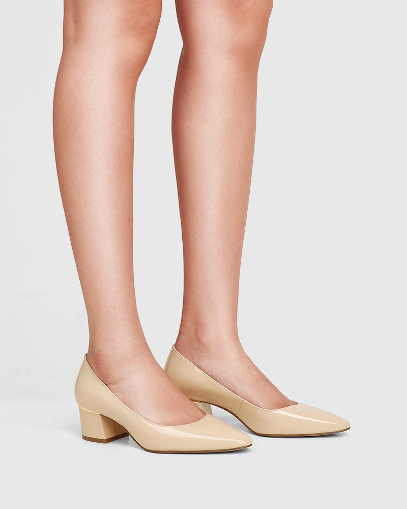 Gemmah New Flesh Patent Block Heel Pump