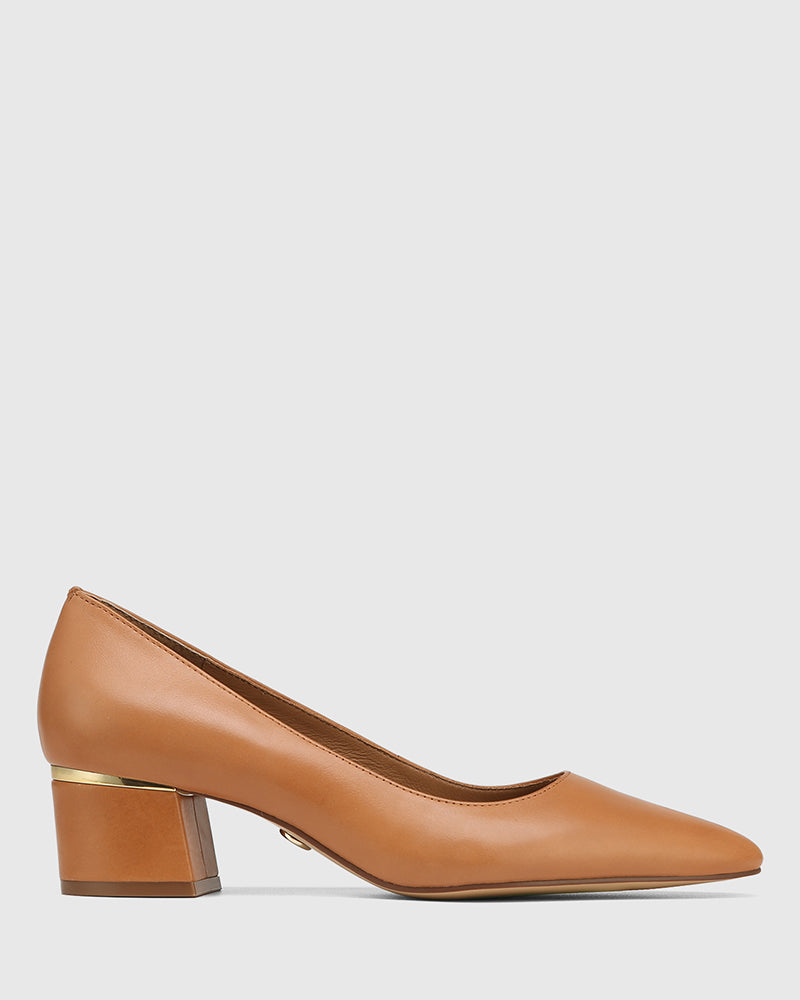 Gemmah Tan Leather Block Heel Pump