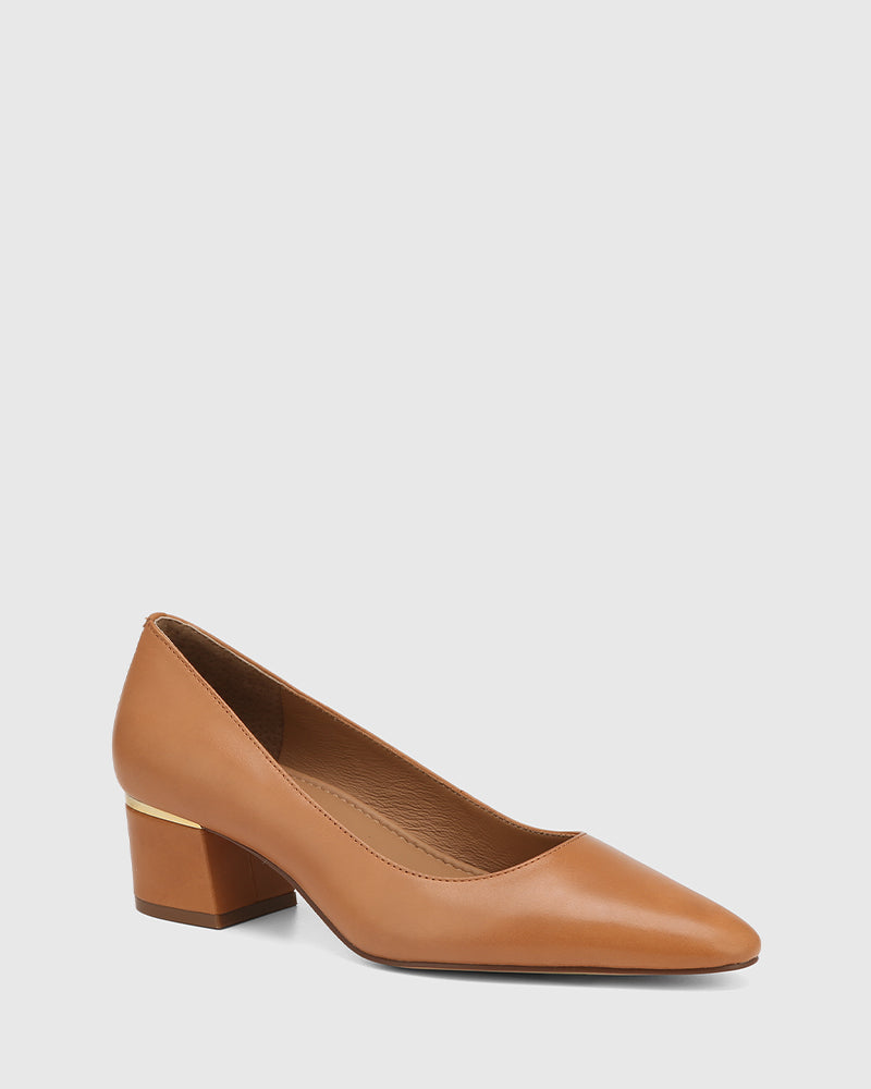 Gemmah Tan Leather Block Heel Pump