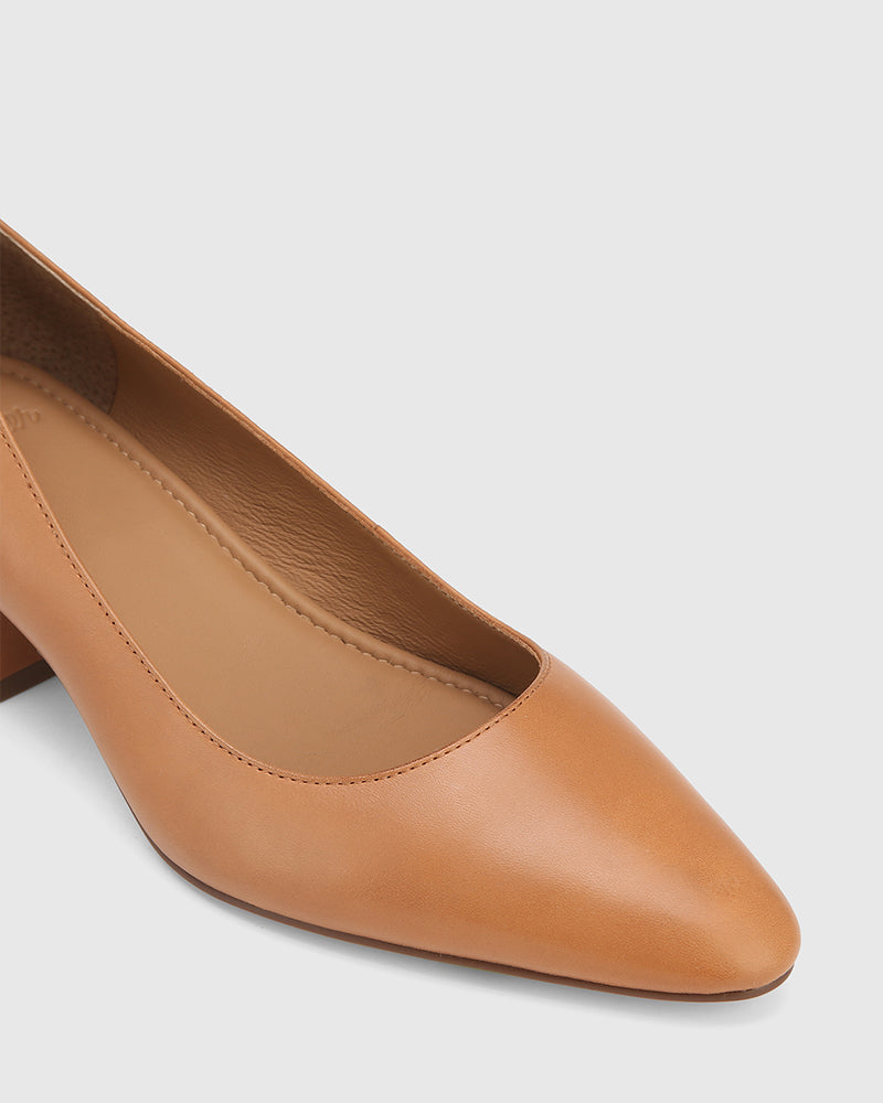 Gemmah Tan Leather Block Heel Pump