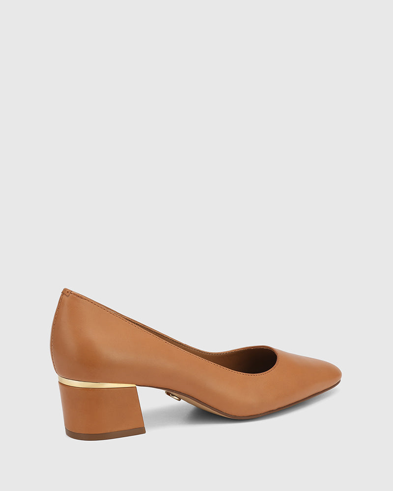 Gemmah Tan Leather Block Heel Pump