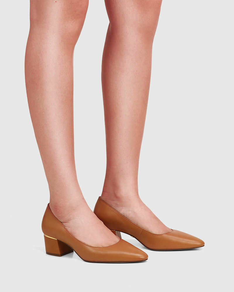 Gemmah Tan Leather Block Heel Pump