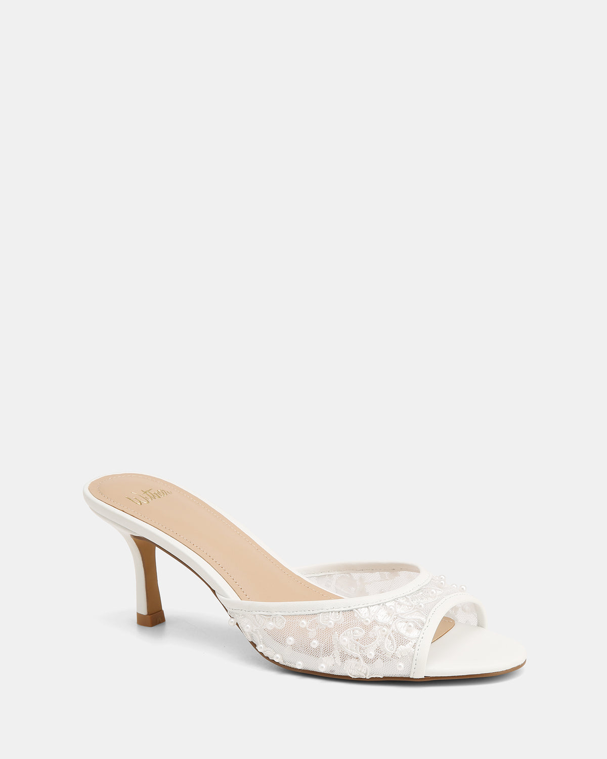 Gem Whtie Lace Low Heels