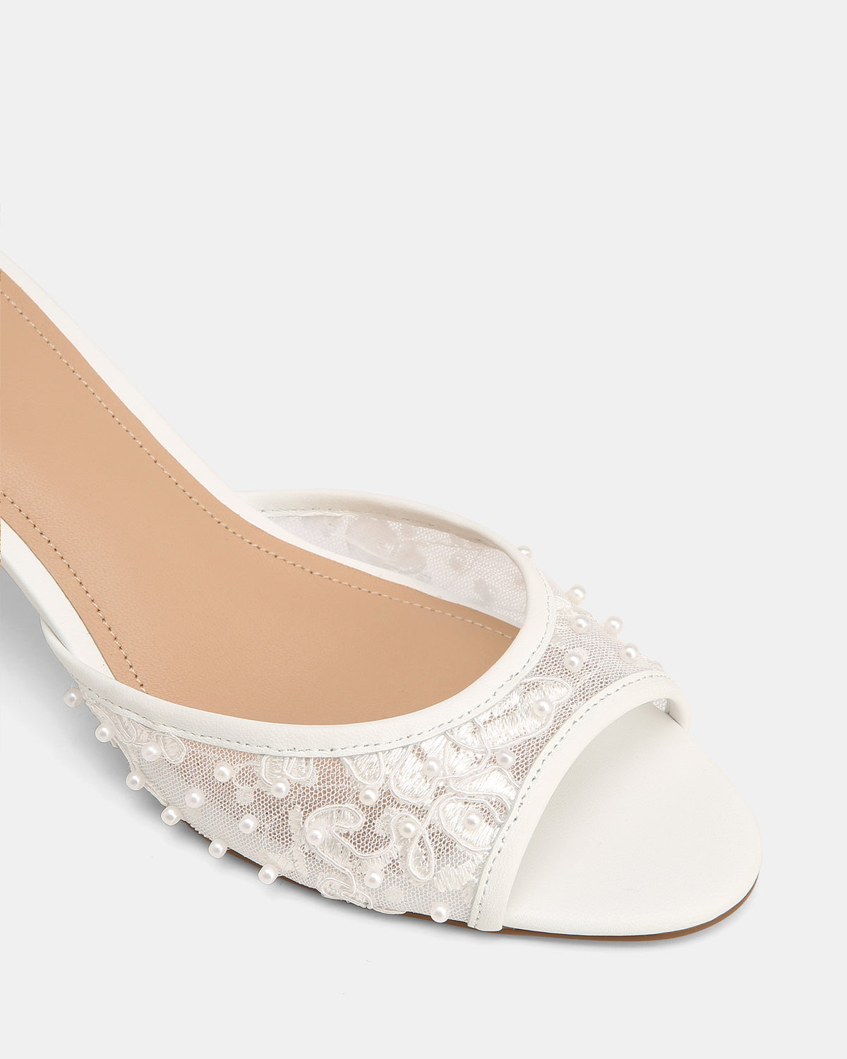 Gem Whtie Lace Low Heels
