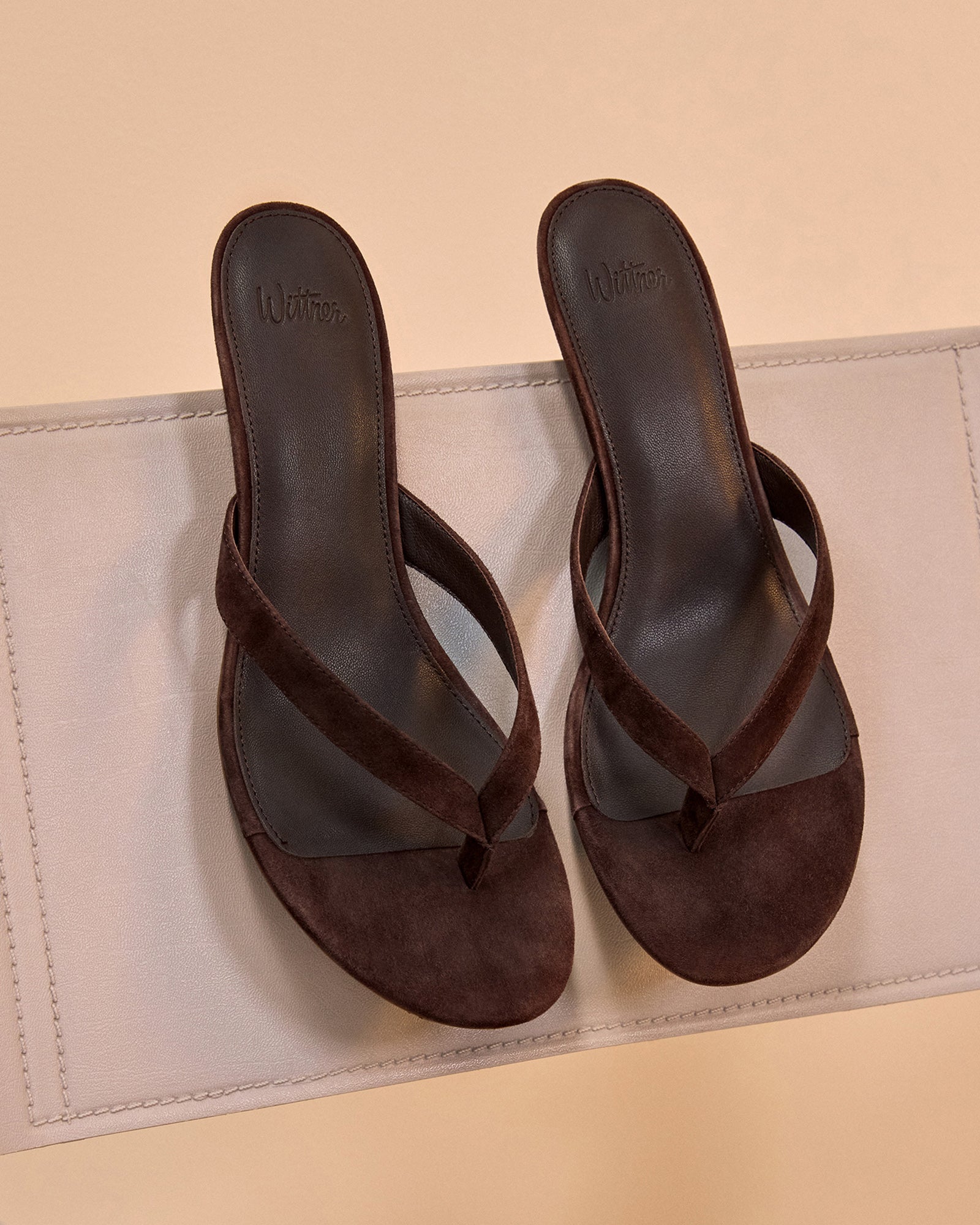 Gigi Ebony Suede Leather Kitten Heel Thong