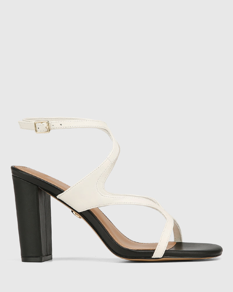 Radiance Off White and Black Leather Strappy Heel