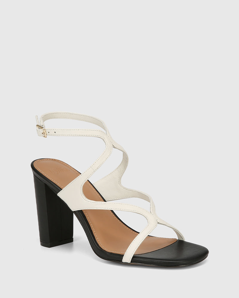 Radiance Off White and Black Leather Strappy Heel