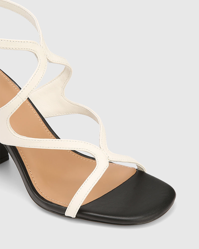 Radiance Off White and Black Leather Strappy Heel