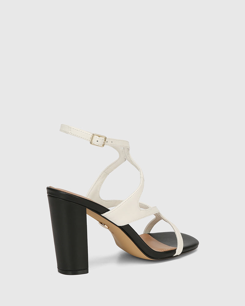 Radiance Off White and Black Leather Strappy Heel