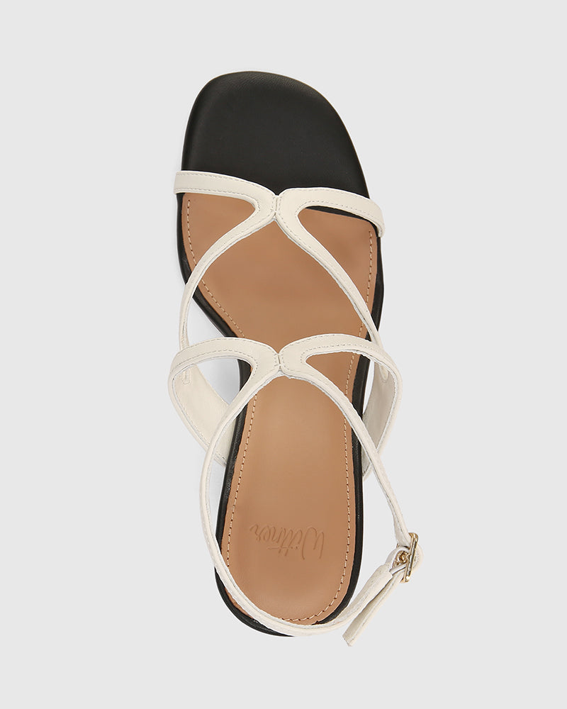Radiance Off White and Black Leather Strappy Heel