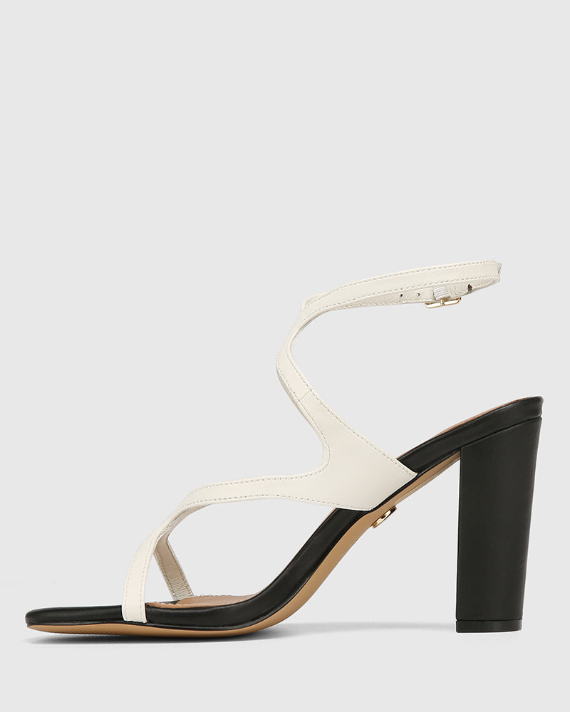 Radiance Off White and Black Leather Strappy Heel