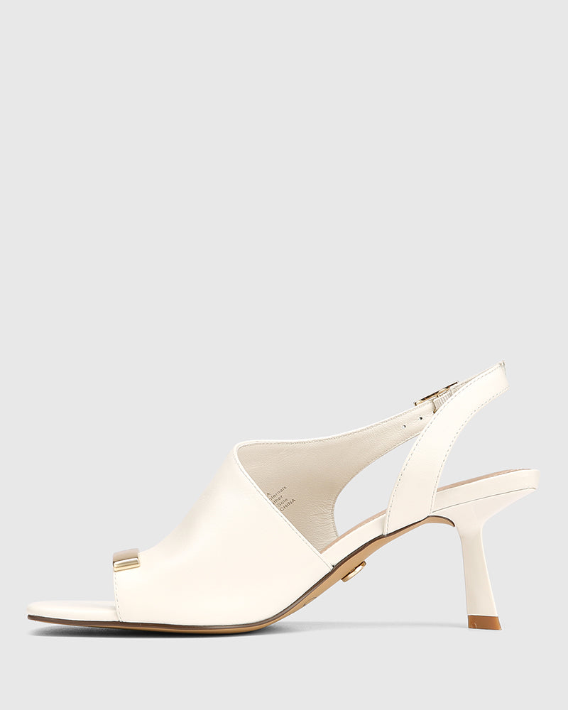 Isla Off White Leather Asymmetrical Heel