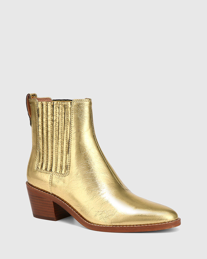 Jiamy Gold Crease Metallic Leather Ankle Boot