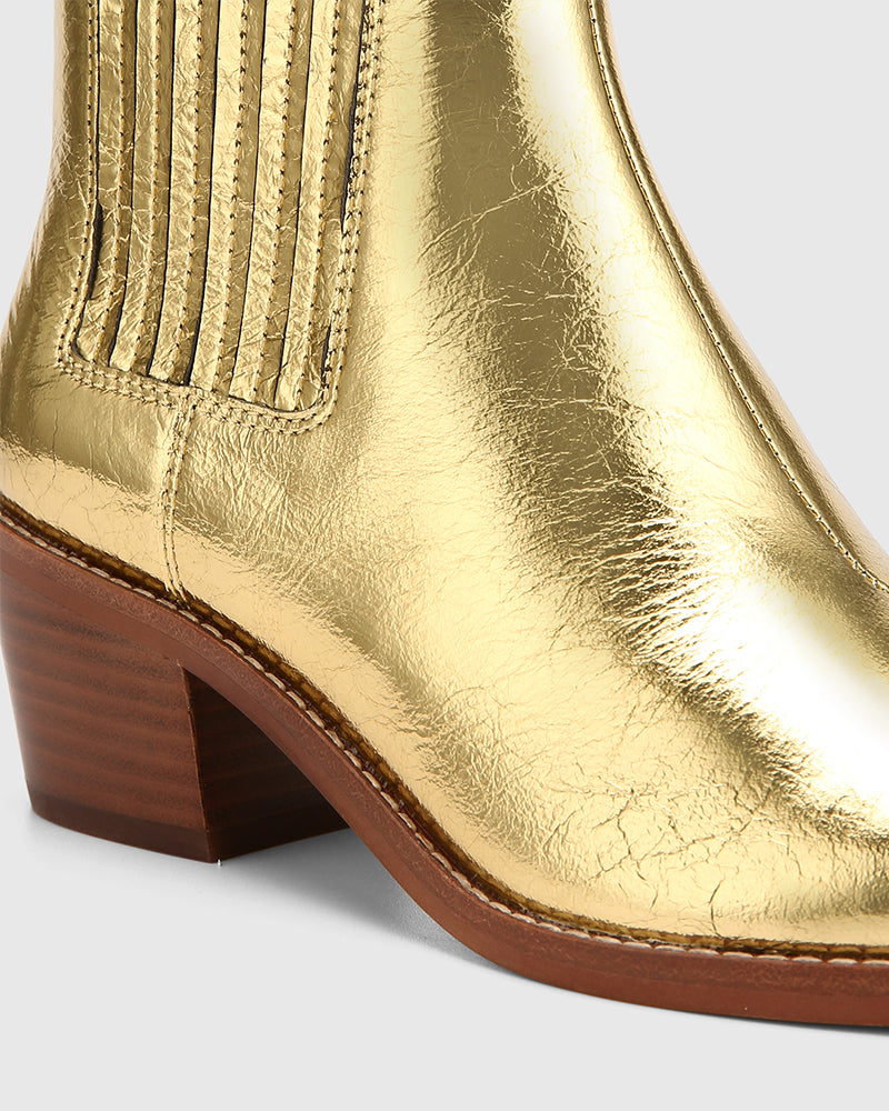 Jiamy Gold Crease Metallic Leather Ankle Boot