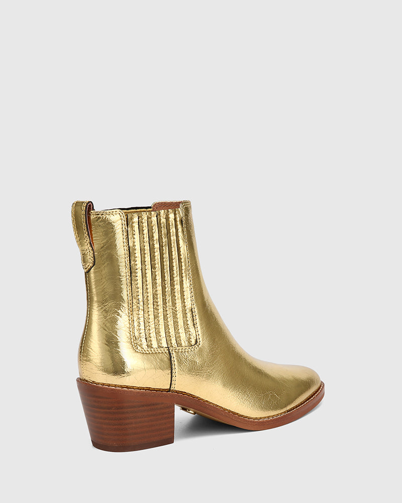 Jiamy Gold Crease Metallic Leather Ankle Boot