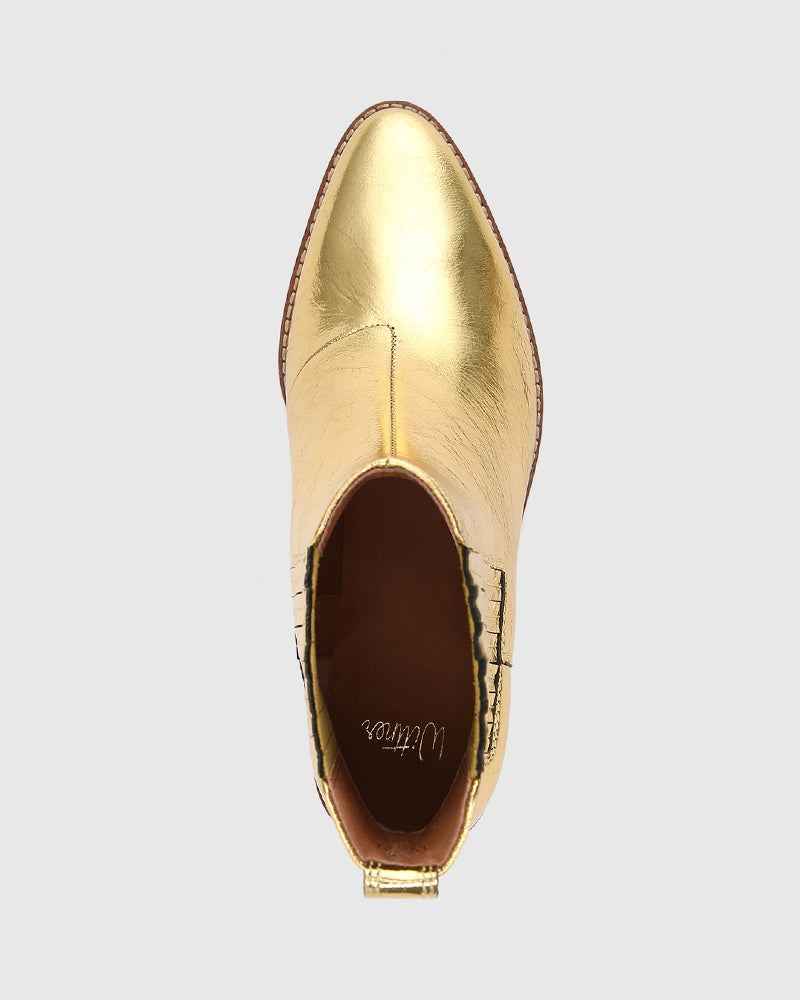 Jiamy Gold Crease Metallic Leather Ankle Boot