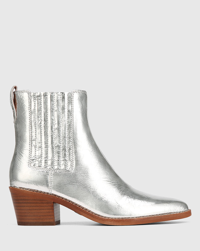 Jiamy Silver Crease Metallic Leather Ankle Boot