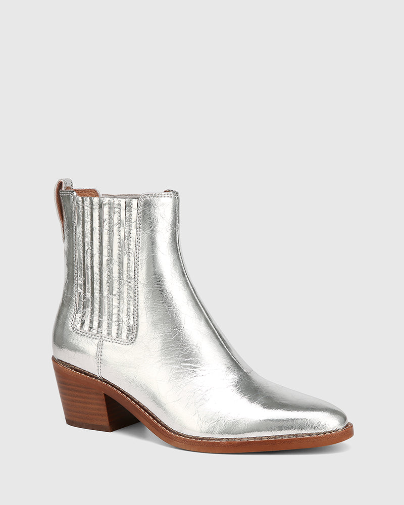 Jiamy Silver Crease Metallic Leather Ankle Boot