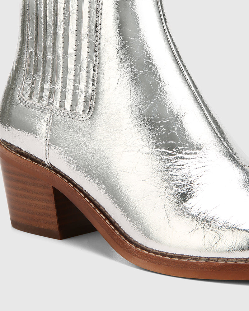 Jiamy Silver Crease Metallic Leather Ankle Boot