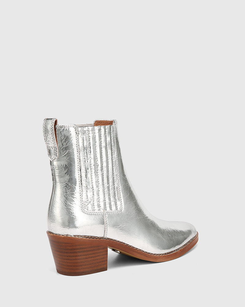 Jiamy Silver Crease Metallic Leather Ankle Boot