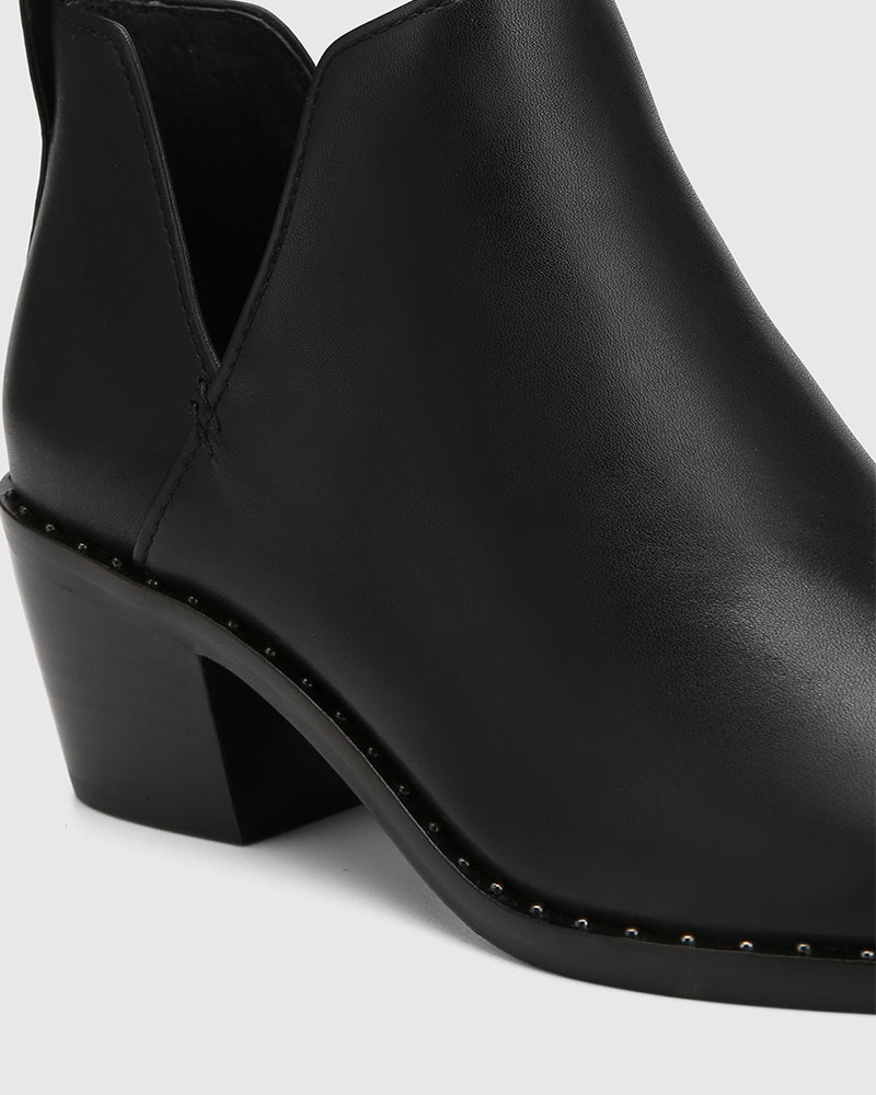Jiya Black Leather Ankle Boot