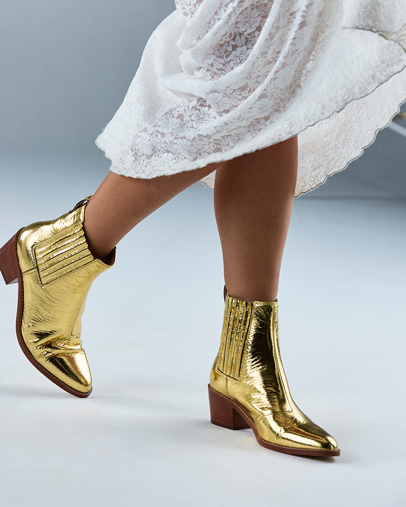 Jiamy Gold Crease Metallic Leather Ankle Boot